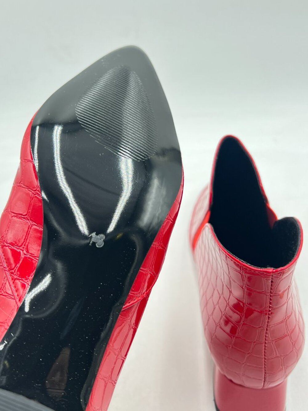 YDN Red Sexy Pointed Toe Ankle Boots Chunky Low Heel Booties Pull on Shoe - Picture 6 of 8